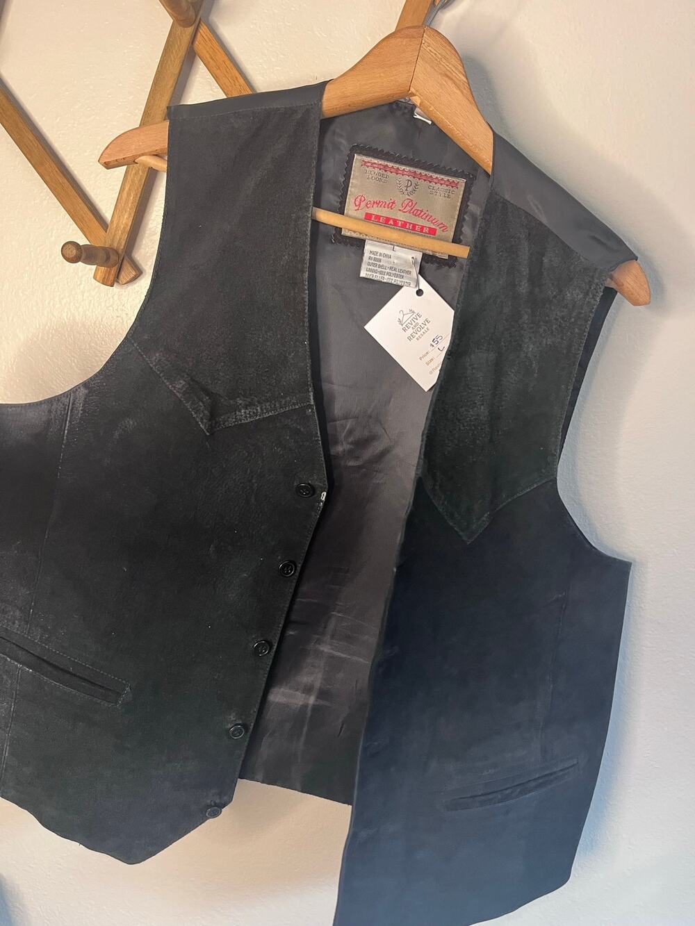 PERMIT PLATINUM Black Suede Leather Snap Front Western Biker Vest Men Size L